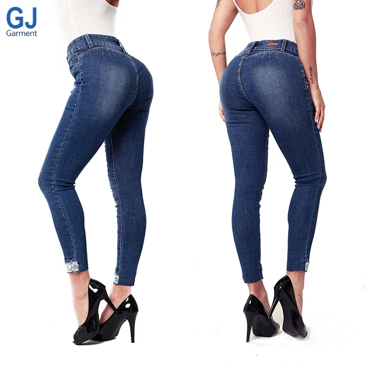 

Wholesale Colombian Columbian Colombiano Pantalon Womens High Waist Style Mujer Butt lift Push Up High Rise Jeans For Women, Blue