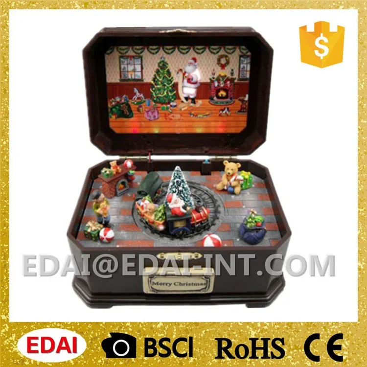 Xmas scene Christmas train rotating music box movement with light sound control