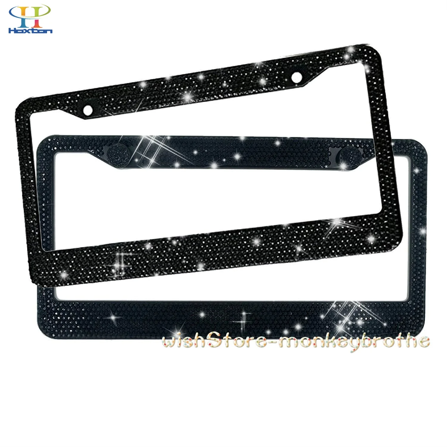 2x Stainless Steel License Plate Frame Bling Rhinestone Chrome Crystal Diamond