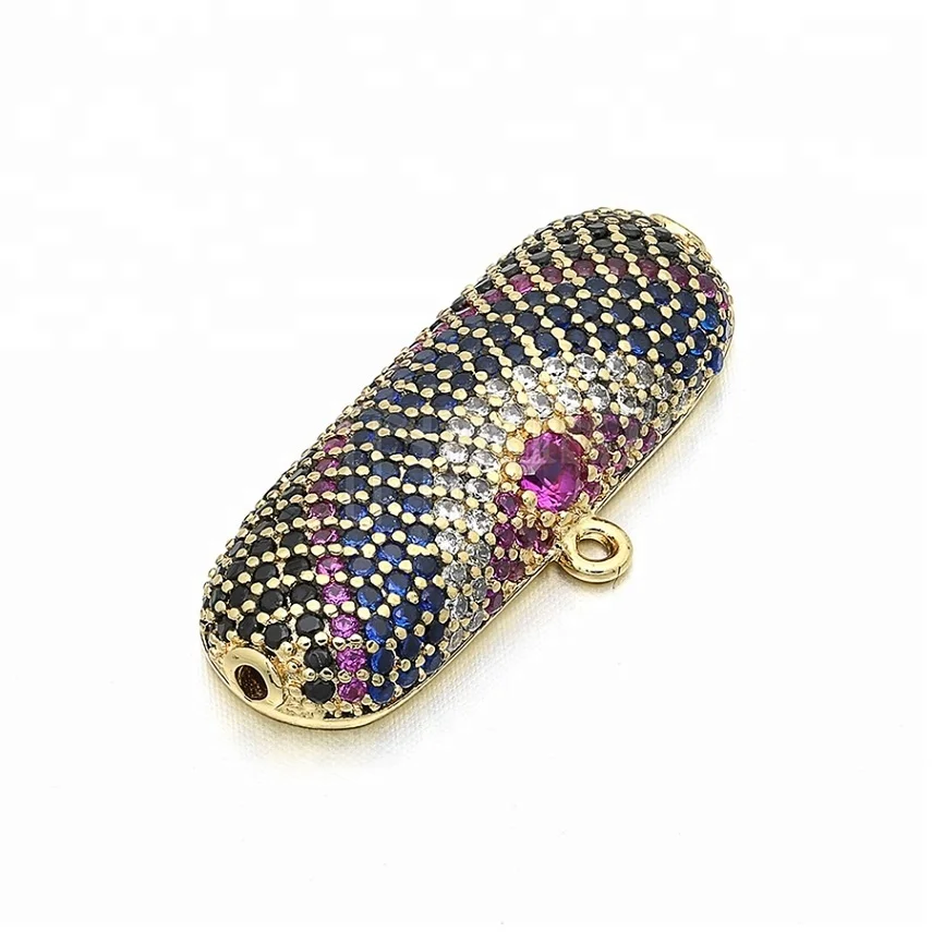 

Colorful Zircon Oval Copper Spacer Beads Micro Pave CZ Charm Loose Bead Fashion Jewelry Connector DIY Bracelets Necklace Pendant, Gold/rose gold/silver/black