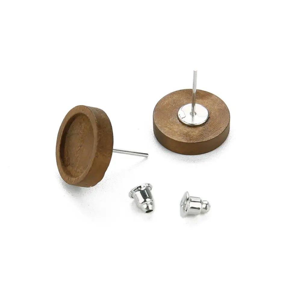 

20Pcs/Bag Stainless Steel Ear Needle Wood Cabochon Setting Stud Base for Jewelry Earring, Wood color