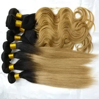 

wholesale 10pcs Unprocessed Brazilian Virgin Hair ombre 1b/blonde Straight body wave Bundles 100% Human Hair Weaving Extension