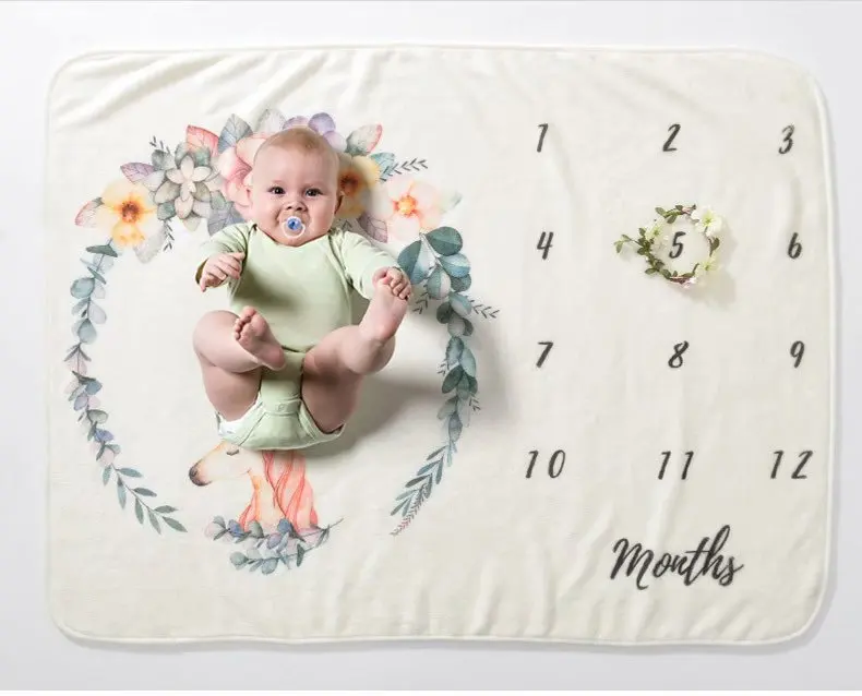 

12 Months Milestone Blanket for New Born Babies, Cream, customized