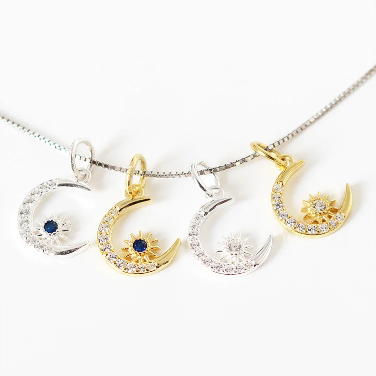 

Wholesale jewelry making accessory moon and sun shape 925 sterling silver CZ pendant