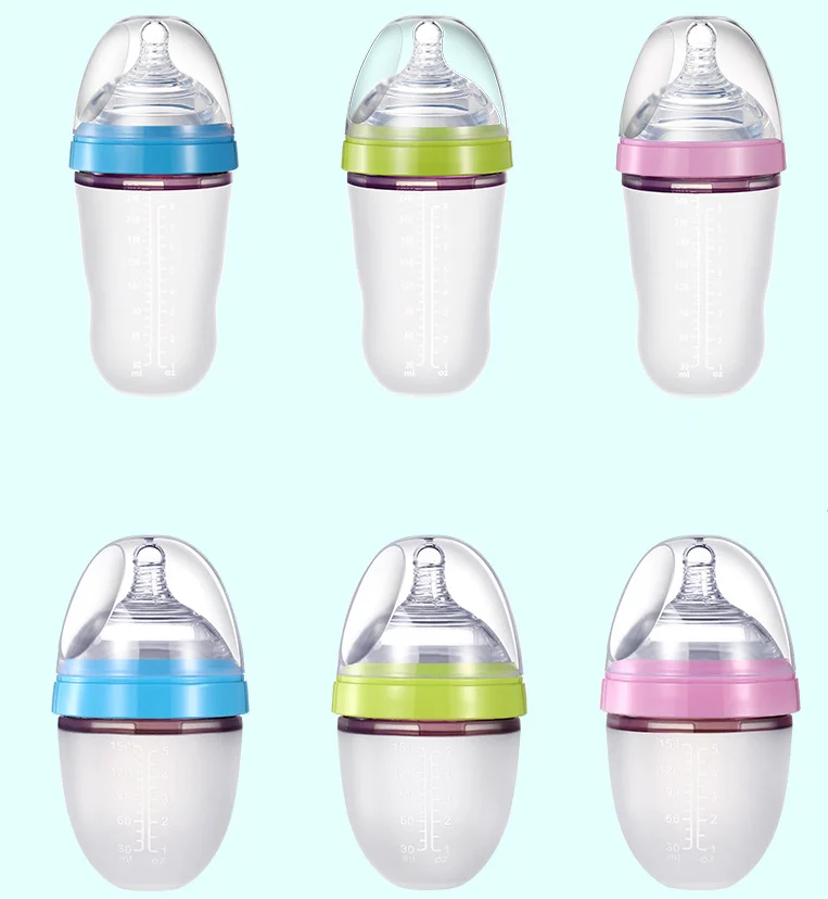 

YDS Food Grade Silicone 5oz 8oz Baby Feeding Bottle Pink BlueComfortable Silicone Baby Bottles Set, Pink, green