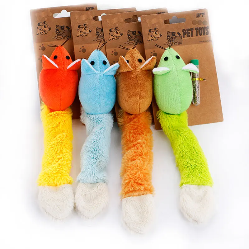 

2019 wholesale 4 color soft plush mouse for cat playing toy with catnip together
