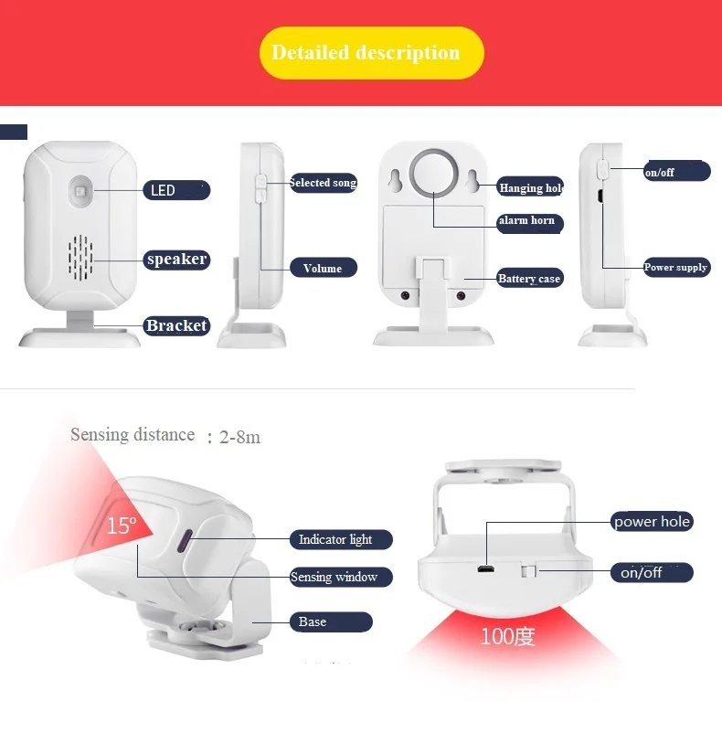 darho sem fio funções noite alarme campainha pir loja entrada sensor de movimento infravermelho detector indução campainha da porta