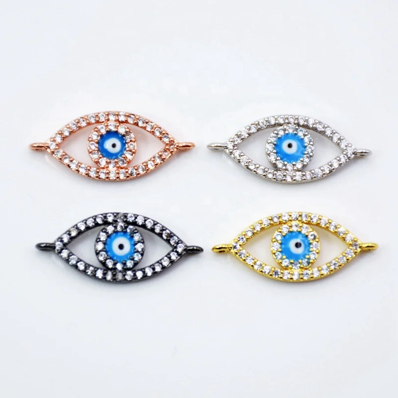 

Evil eyes connector with round shell chips clear CZ micro pave space connector cubic zirconia findings, Multi colors