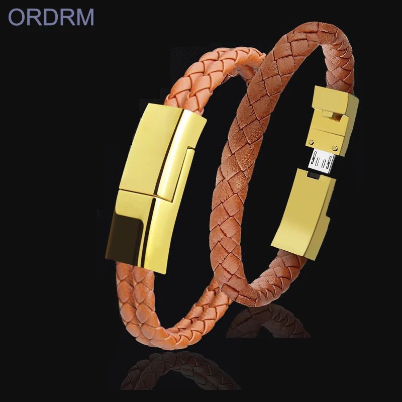 

Braided Leather Micro USB Charging Cable Bracelet, As picture