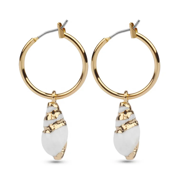 

Drop Hoop Cowrie Shell Earring Gold Trendy Natural Seashell Girls Woman 18K Earrings Stainless Steel Party WOMEN'S Wedding Gift, Steel/black/gold/rose gold