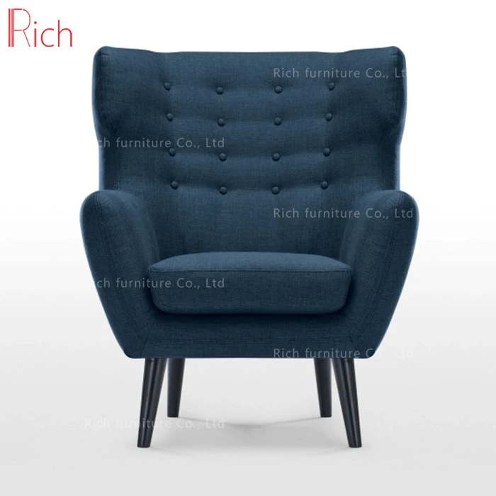 High Back Single Sofa Chair European Modern Design Single Couch Scuba Blue Fabric Armchair For