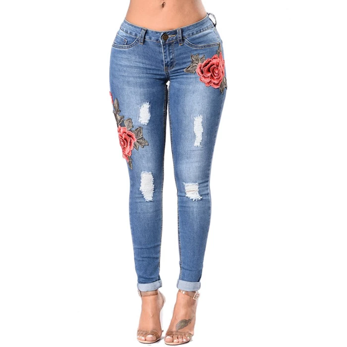 

In Stock Wholesale ODM Embroidery Ripped Ladies Buy Jeans in Bulk, N/a