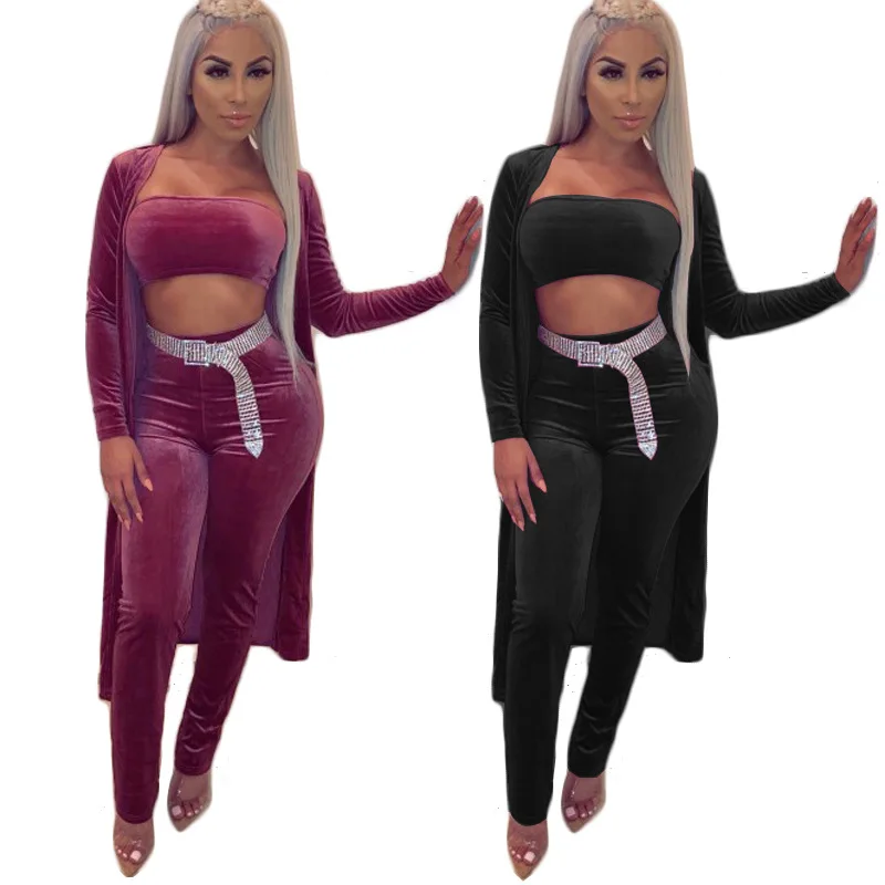 

FM-K9300 Velvet dress pantsuit fashionable leisure three suits foreign trade women wholesale