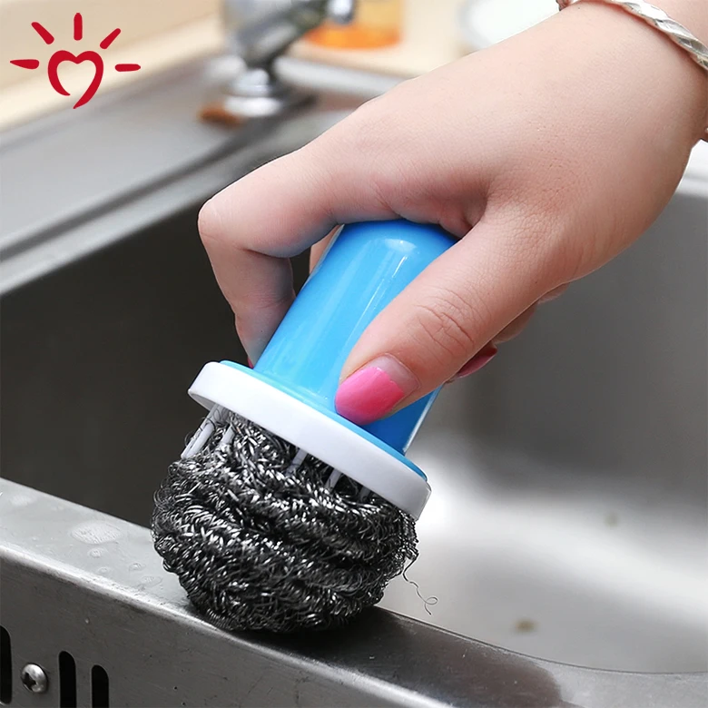 OEM handle dish steel wire kitchen cleaning dish-washing brush scourer with handle