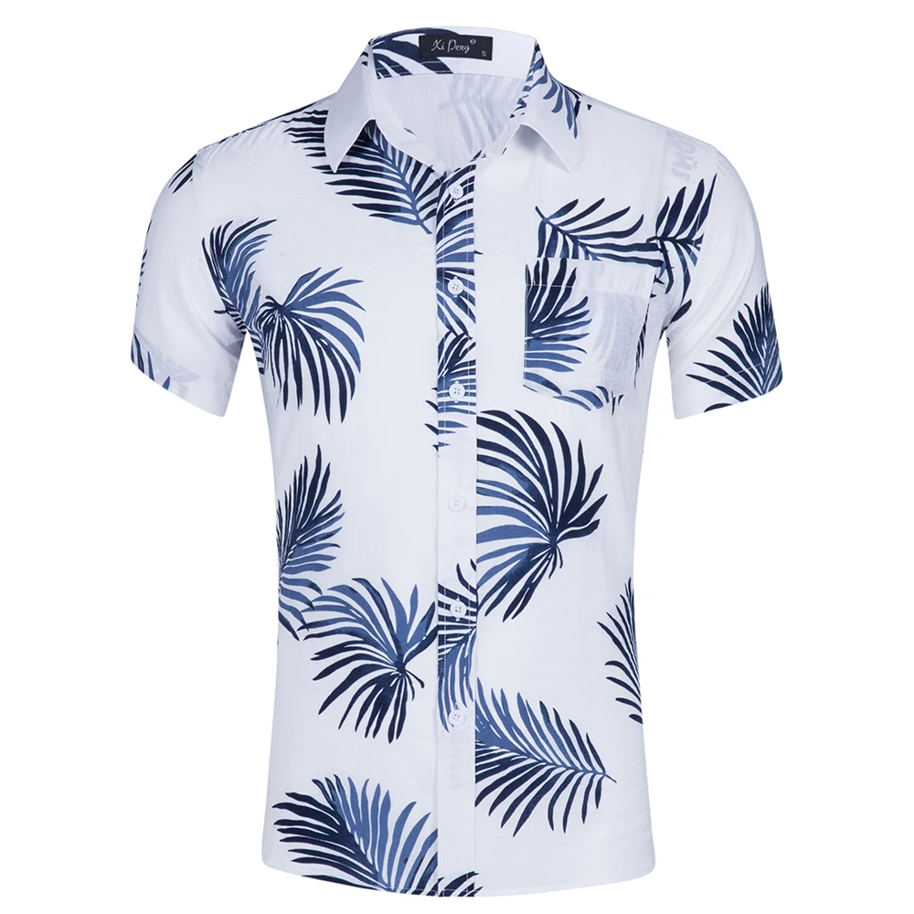 In Stock Man Short Sleeve Beach Hawaiian Shirts White Men Shirt Cotton ...