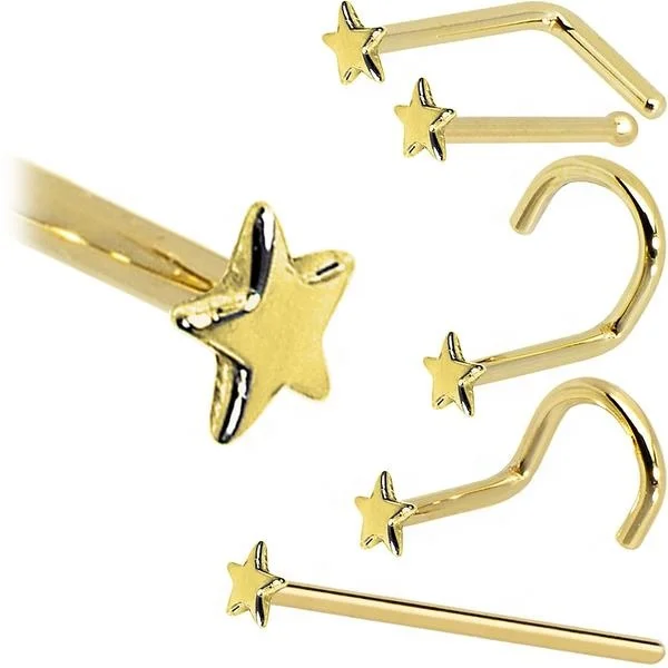 

2023 14K Gold Star Nose Ring Pin Nose Piercing Body Jewelry