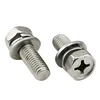 GB9074.13 SS304 316 cross recessed outer hex combined bolts with flat and spring washer