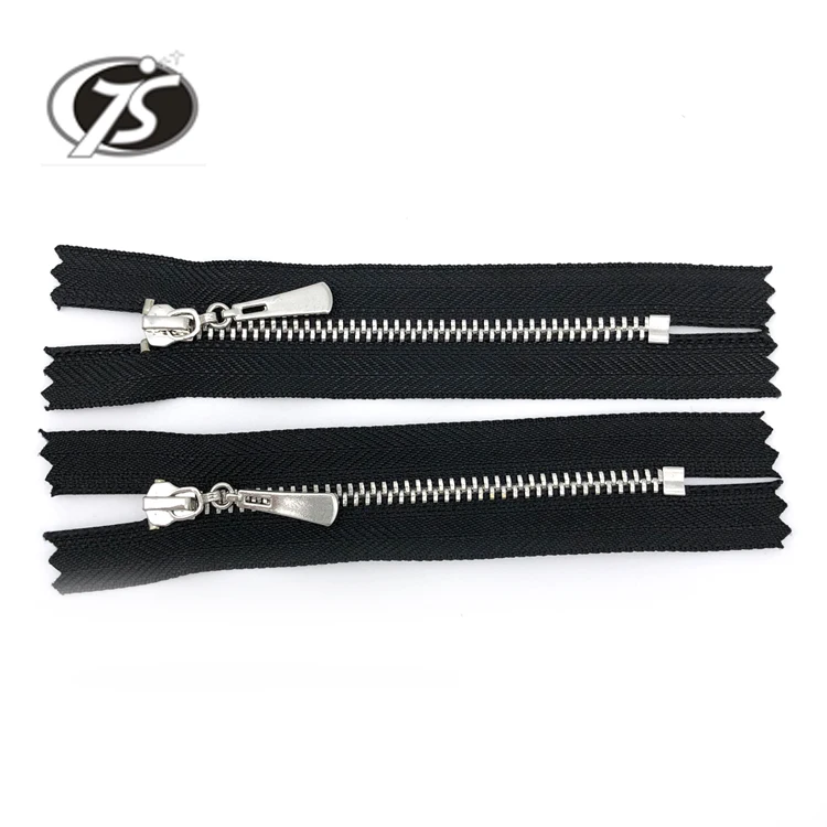 

custom logo Clothing black metal zipper are plated with silver