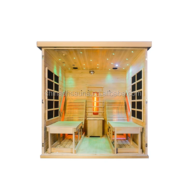 
two beds lay down luxury fiber carbon hemlock infrared sauna room 