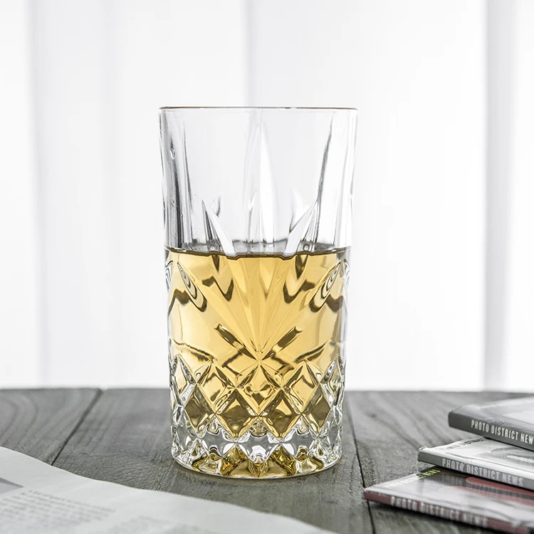 Machine-made 12oz Lead Free Crystal Diamond Carved Highball Glasses 