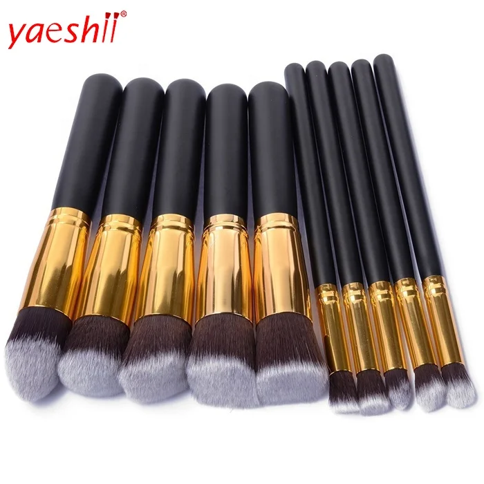 

Yaeshii 10pc Makeup Brush Set Custom Logo Wooden Handle Synthetic Hair Makeup Brushes brochas de maquillaje