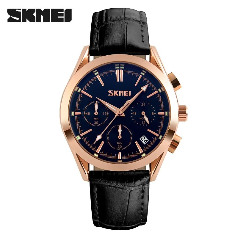 

Luxury watches men wrist wholesale leather band skmei quartz wristwatch #9127