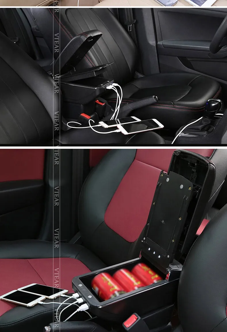 Vtear For Hyundai Getz Armrest Usb Charging Heighten Double Layer