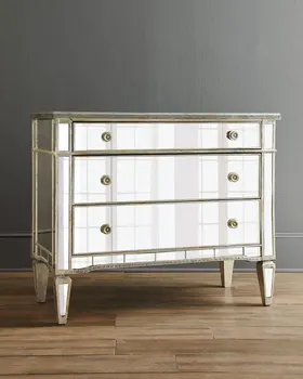 Amelie Antique Three Drawers Hardwood Silver Mirrored Bedside