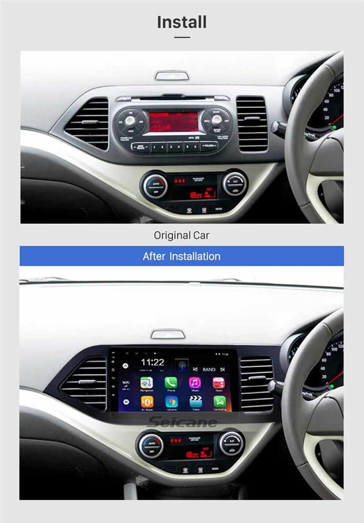 9 Inch Android 8.1 Car Stereo Gps Navigation For 20112014 Kia Picanto