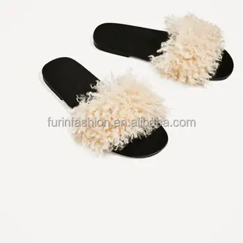 lamb fur slides