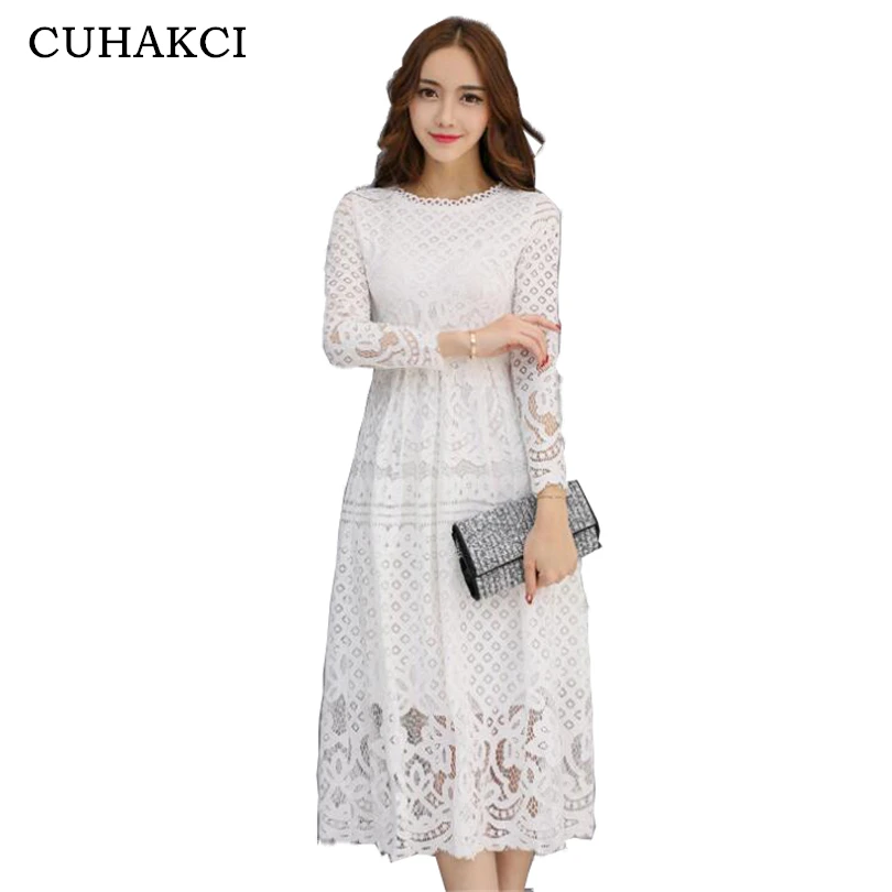 

Elegant Ladies Bridesmaid White Dress Lace Floral Boho Bodycon Hollow Dress Long Sleeve Plus Size, Black;white
