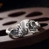 Women's Jewelry Open Rings Vintage High Quality 999 Sterling Silver Carp Fish Lotus Ring Fashion Silver Jewelry
