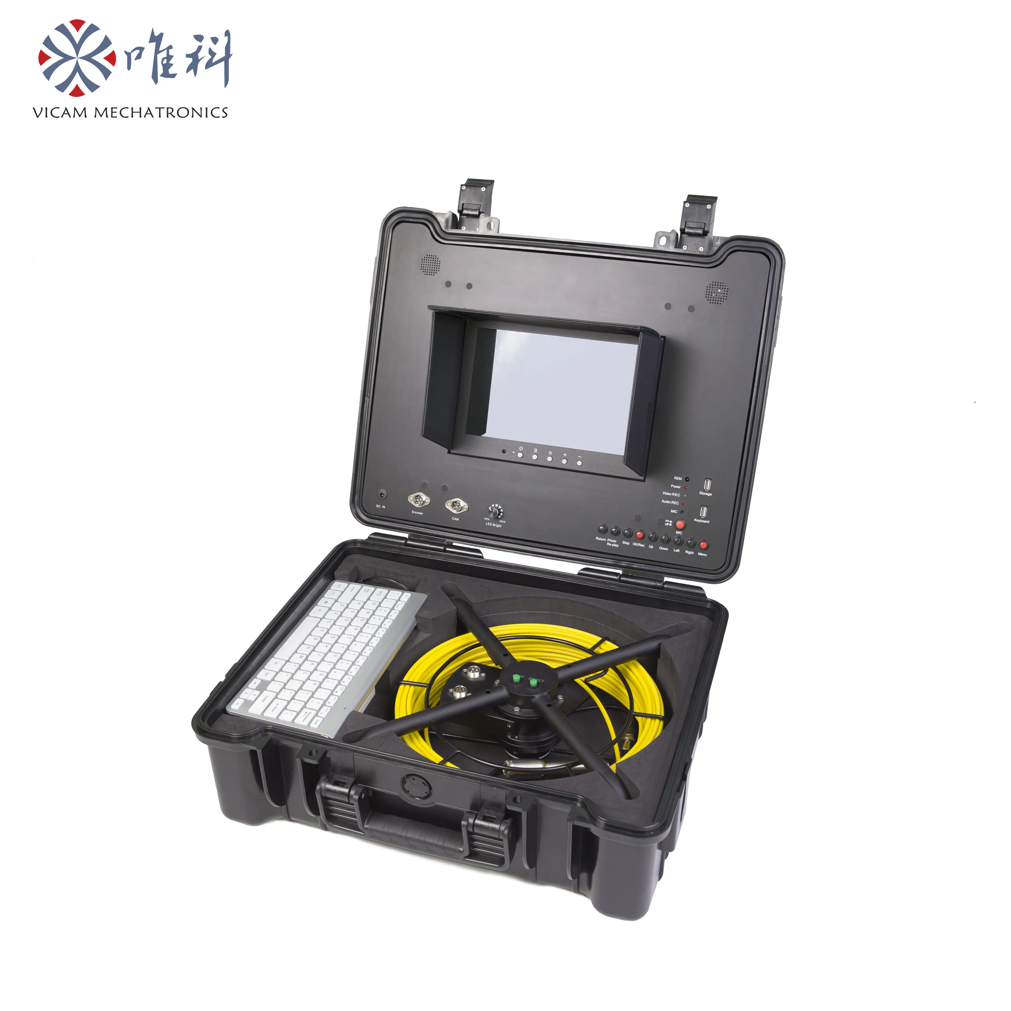 

Camera Head 30m Cable Pipe Inspection Camera Display and Wireless Keyboard V10-3188KCN Vicam HD 23mm with 10inch Color IP68 120°