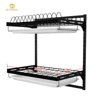 

High Quality 2 Tier Wall Mounted Kitchen Metal Dish Drying Rack With Water Tray