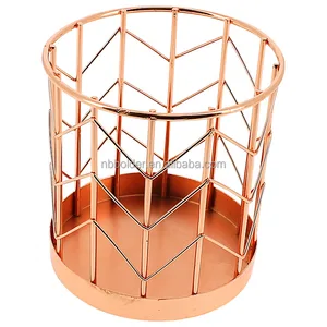 office accessory metal wire plating rose gold pen pot holder for