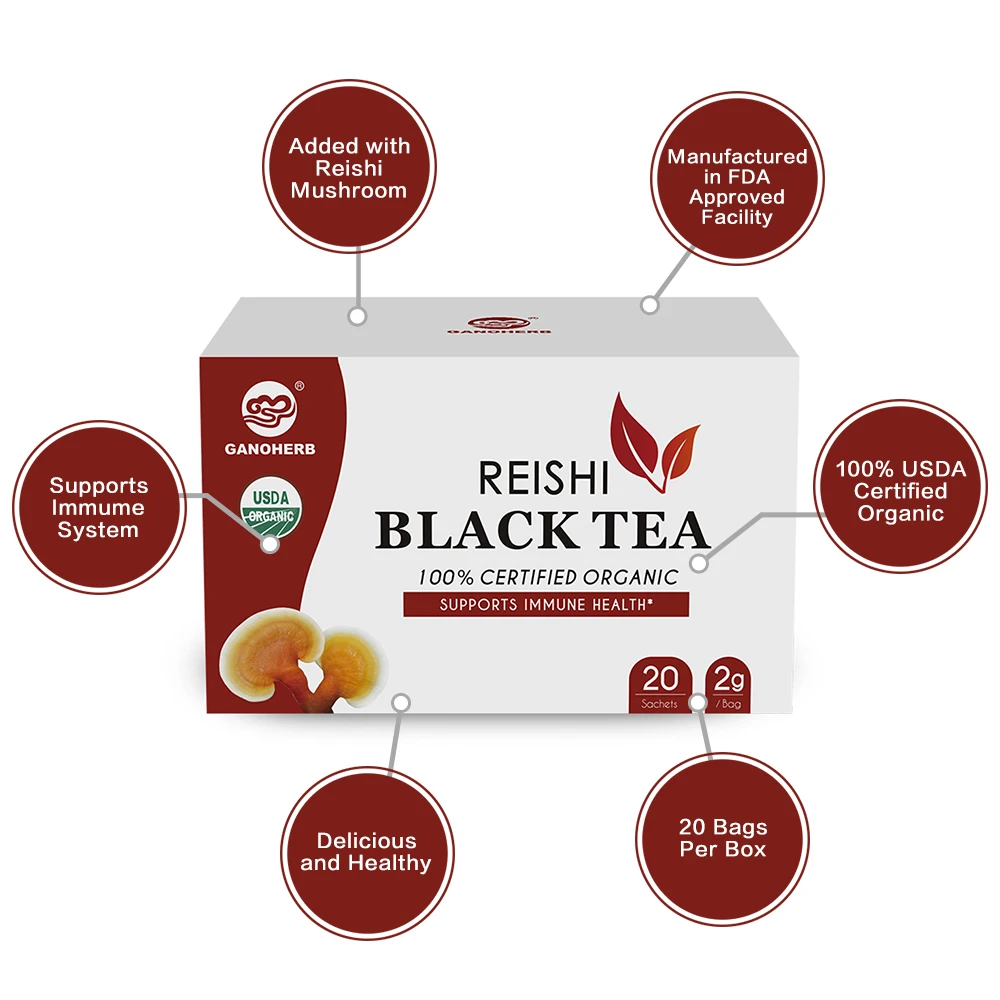 
Free Sample Wholesale Organic Black Tea Bag With Ganoderma Lucidum Reishi Mushroom Lingzhi with Private Label 