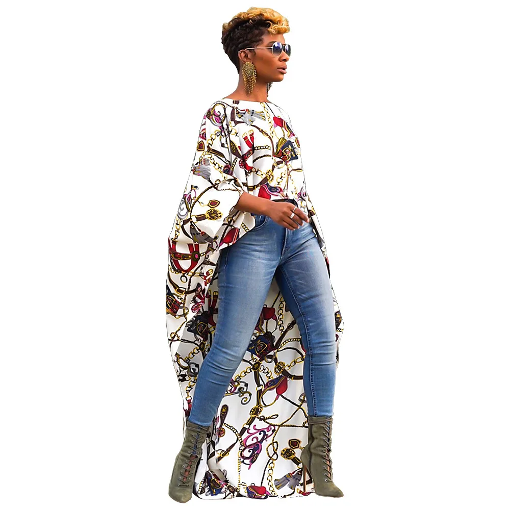 

2019 new Short Front Long Back Casual retro big gold chain print Fashionable atmosphere women Chiffon Dress