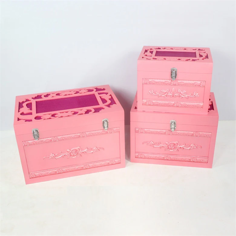 

Colorful pink home sweet carved craft box trunk with mirror