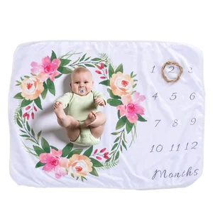 100% Polyester Printed Polar Fleece Monthly  Baby Milestone Blanket
