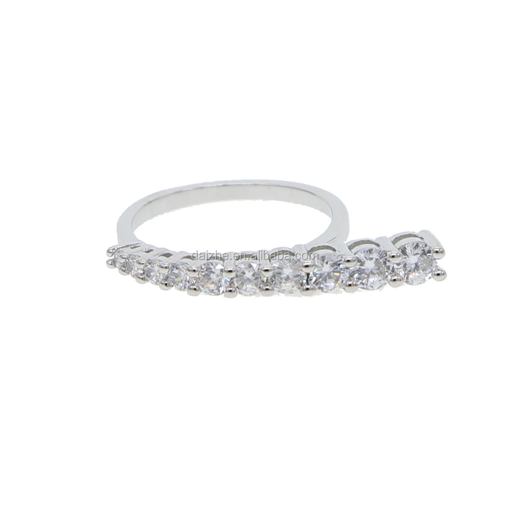 

2021 fashion women cz paved moon shape rings for women finger bar rings rhodium plated