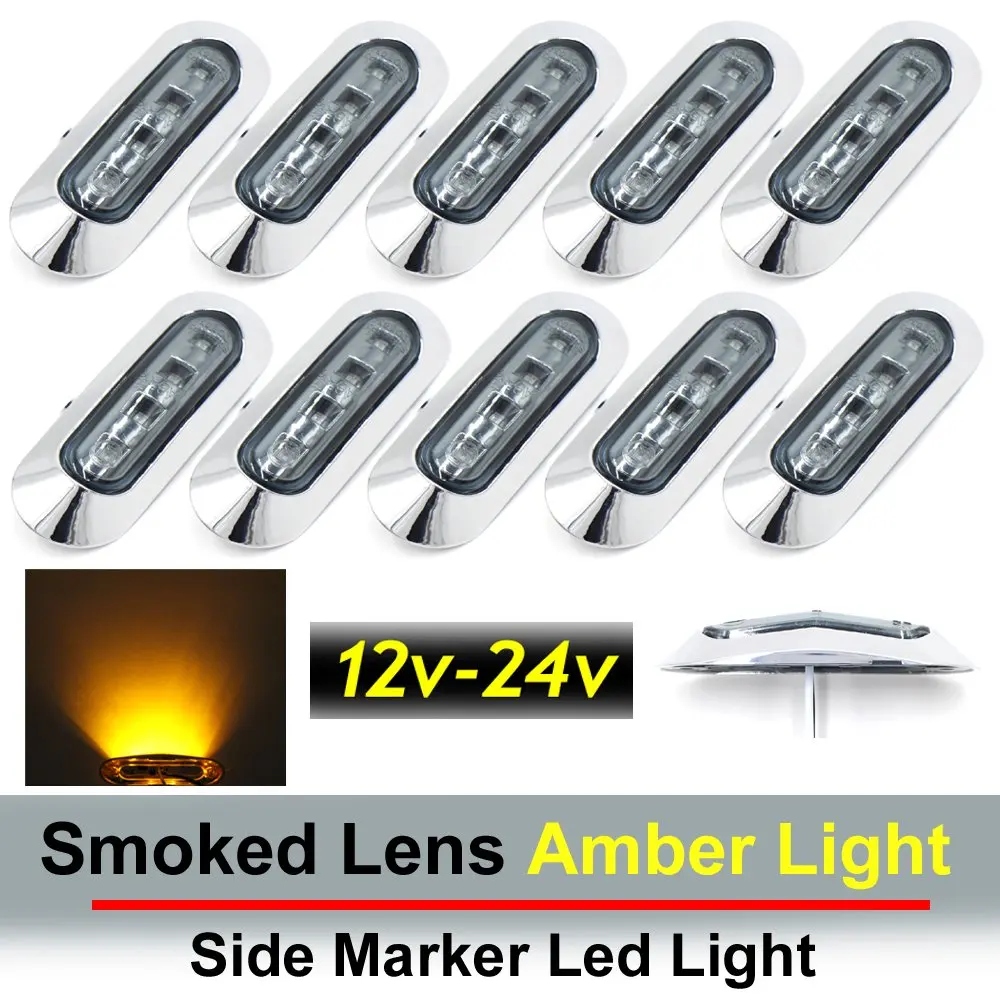 10 pcs TMH 3.6" submersible 4 LED Smoked Lens Amber Light Side Led Marker 10-30v DC , Truck Trailer marker lights, Marker light amber, Rear side marker light, Boat Cab RV