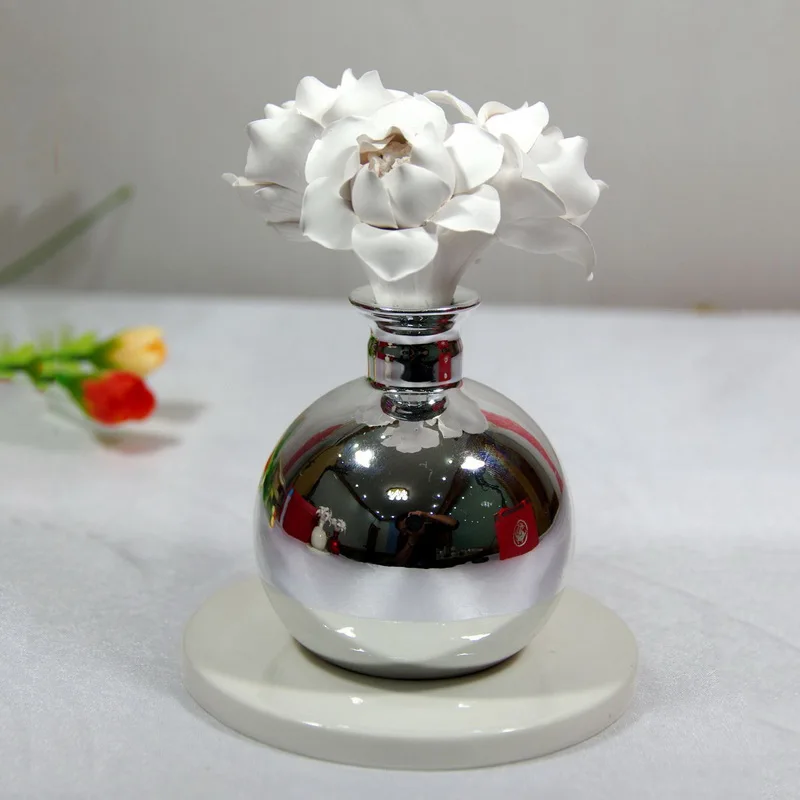 

Silver mini essential oil bottle white plaster handmade flower reed diffuser