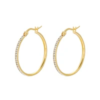 

E-661 XUPING 24k gold big hoop earrings for women, rhinestone fashion earrings, simple stainless steel earring