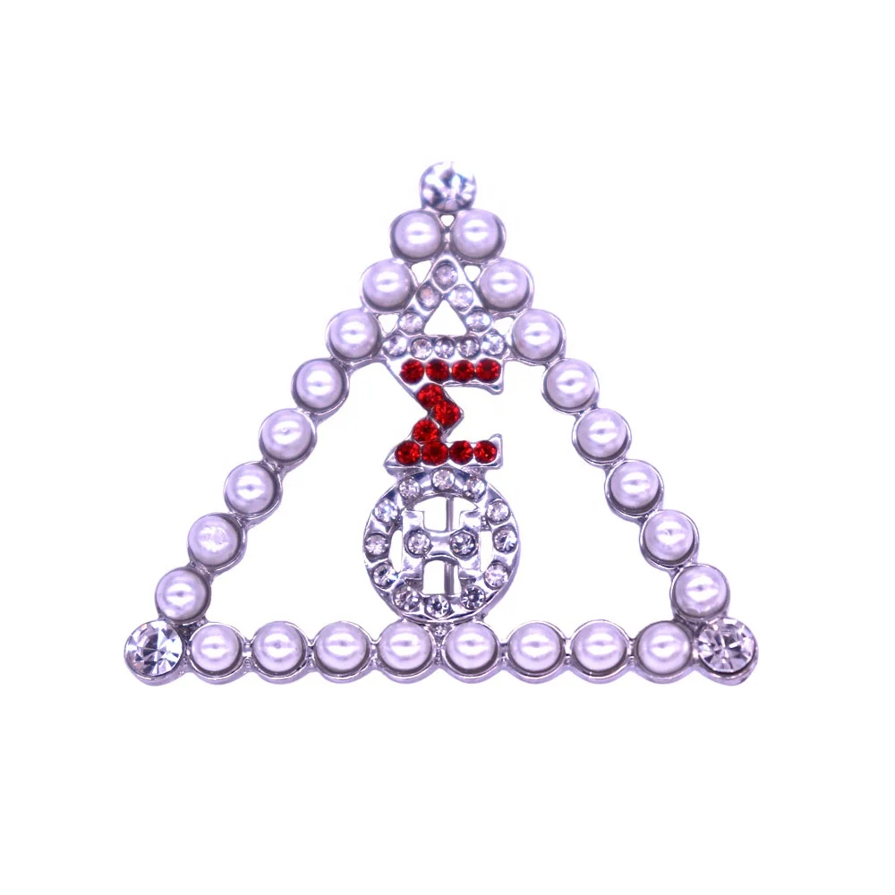 

Newest Fashion Metal Crystal Pearl Greek Letter Delta Sigma Theta Brooches DST Sign Sorority College Jewelry For Suit
