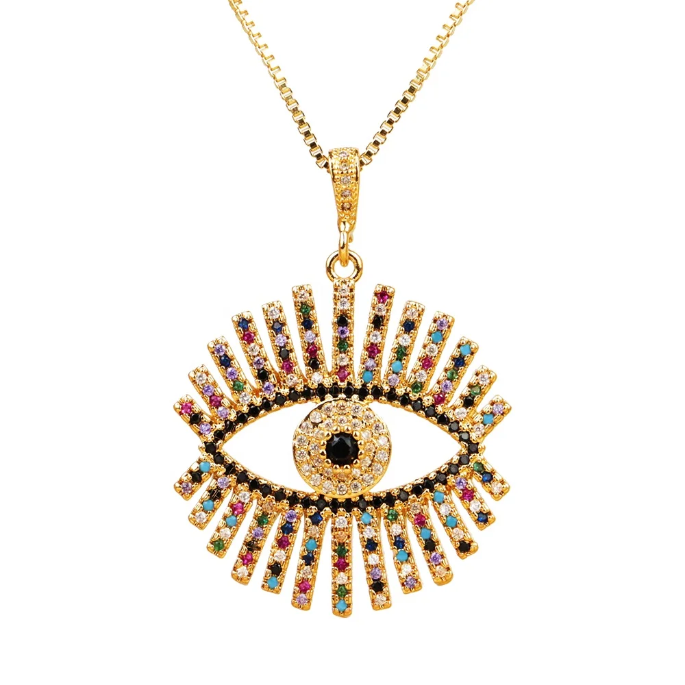 

LS-S712 18k Gold Plated gold filled chains cubic zirconia Jewelry Valentine's Day love Couple pendant evils eyes necklace