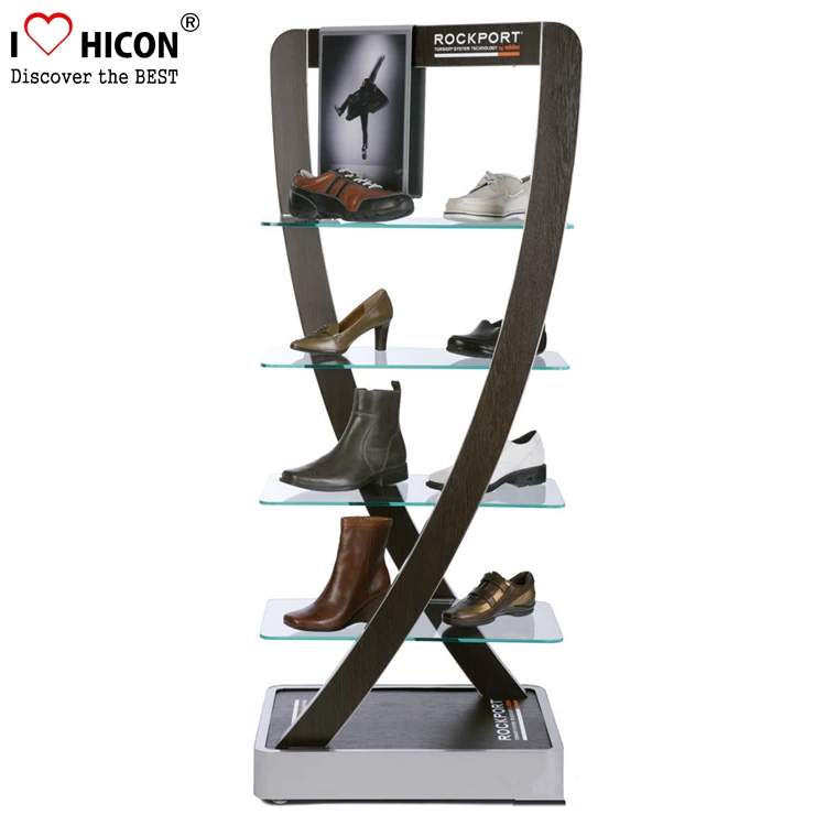 Metal Frame Stylish Floor Standing Footwear Retail Shops Glass Shoe