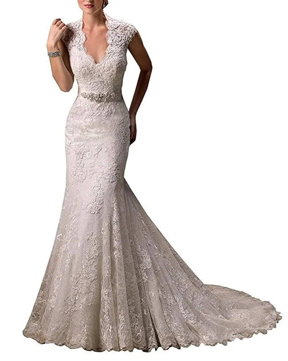 

cap sleeve new wedding dress with sash floor length gown, White;ivory;others