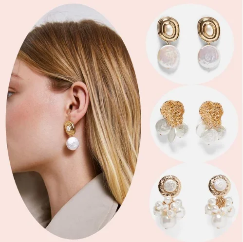 

Dvacaman 2019 Hot Sell Za Wholesale Fashion Pearl Charm Bohemia Pendent Drop Hoop Dangle Colourful Stud Earrings Women, As picture