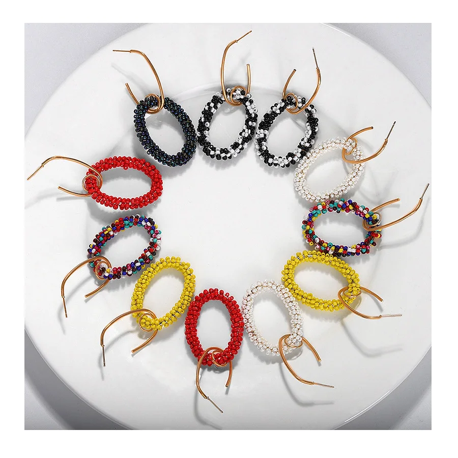 

Colorful Handmade Fashion Design Jewelry Gold Plated Seed Bead Hoop Earrings For Women