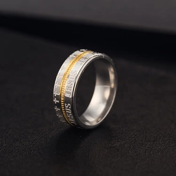 

Men's Stainless Steel Cross Jesus Band Crucifix Ring High Quality Custom Ring